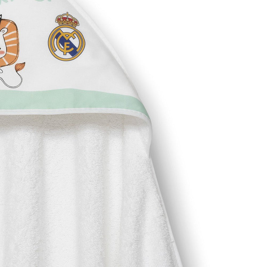 Real Madrid Baby Kapuzenhandtuch Löwe– 100% Baumwolle, 100×100 cm - Babylions
