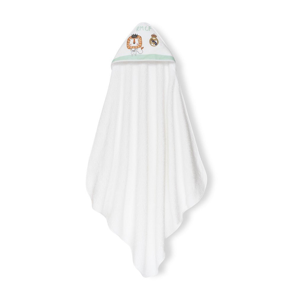 Real Madrid Baby Kapuzenhandtuch Löwe– 100% Baumwolle, 100×100 cm - Babylions