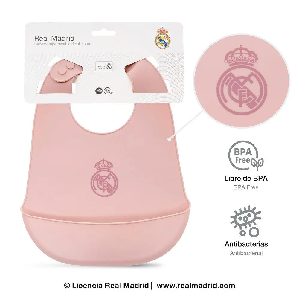 Rosa Silikon Baby-Lätzchen Real Madrid BPA-frei antibakteriell mit Verpackung