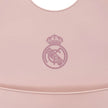 Detail Real Madrid Logo auf rosa Silikon Baby-Lätzchen BPA-frei
