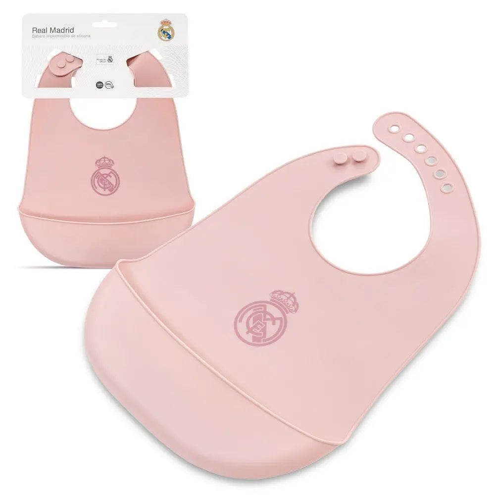 Baby Lätzchen Silikon rosa Real Madrid BPA-frei wasserdicht mit Auffangschale