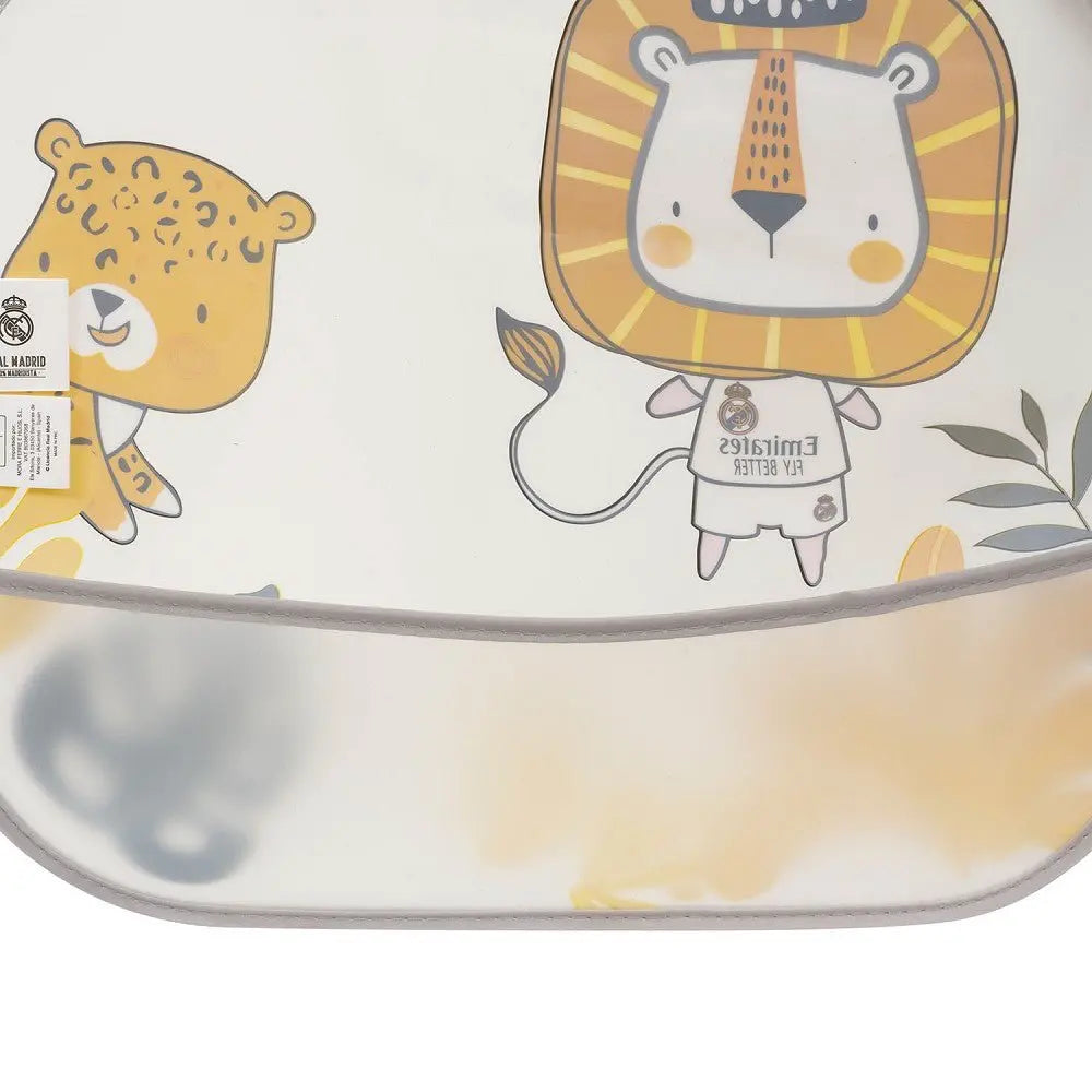 Real Madrid Baby Lätzchen mit Auffangtasche Detail wasserdicht grau mit Ärmeln