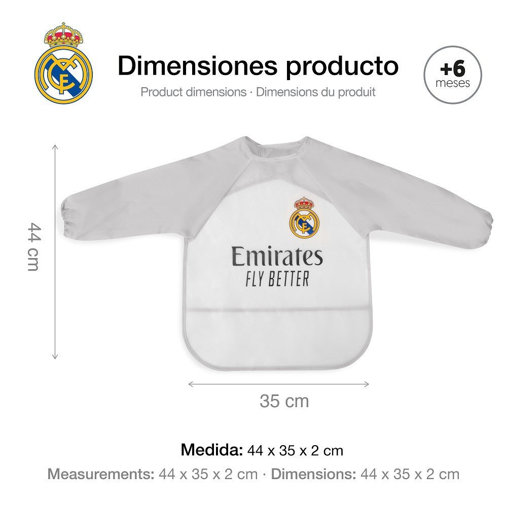Real Madrid Baby Lätzchen mit Ärmeln – Grau, wasserdicht - Babylions