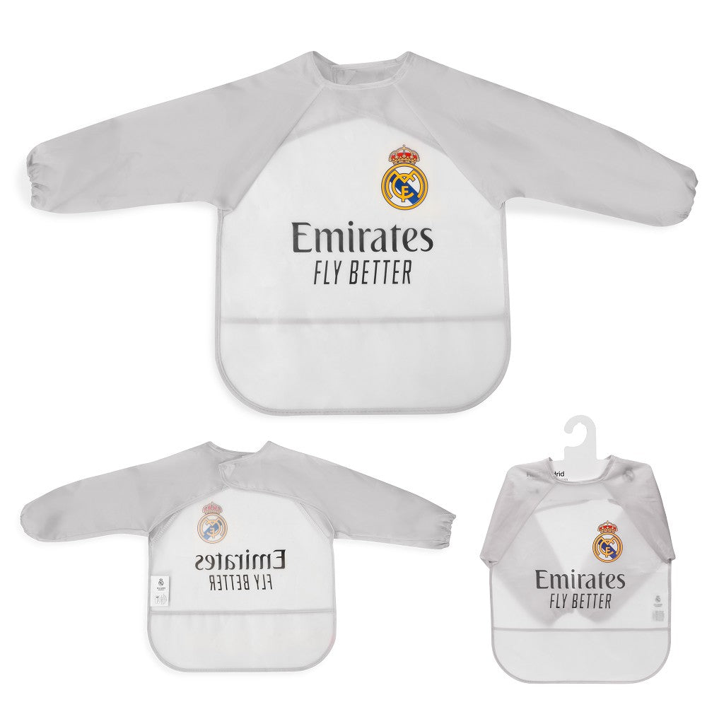 Real Madrid Baby Lätzchen mit Ärmeln – Grau, wasserdicht - Babylions