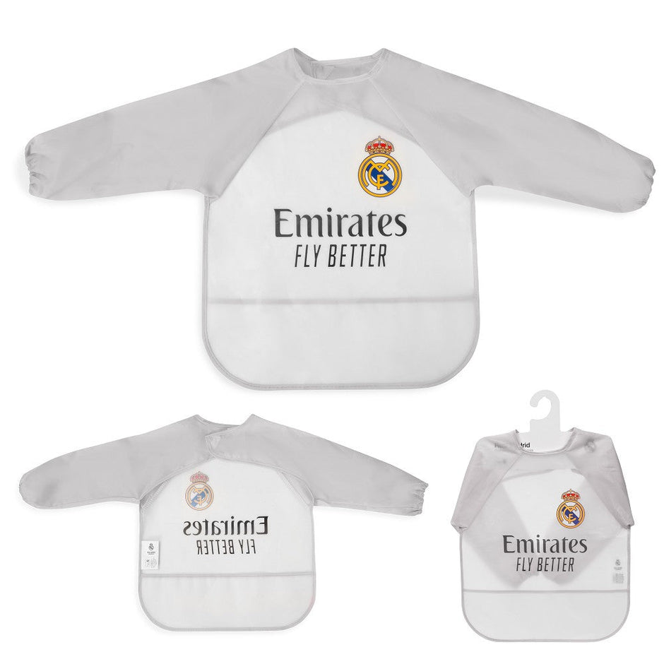 Real Madrid Baby Lätzchen mit Ärmeln – Grau, wasserdicht - Babylions