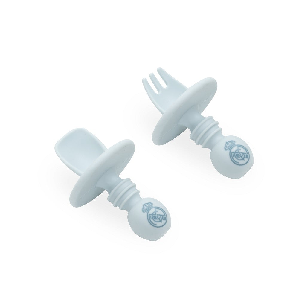 Real Madrid Baby Lernbesteck aus Silikon in Blau mit Anti-Verschluck-Schutz