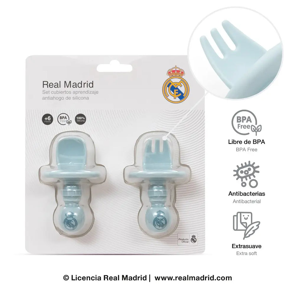 Real Madrid Baby Esslernbesteck blau in Verpackung BPA frei Silikon antibakteriell