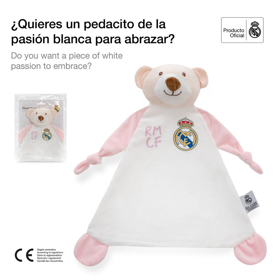 Offizielles Real Madrid Baby Schmusetuch Bär rosa mit Vereinslogo für Babys und Kleinkinder