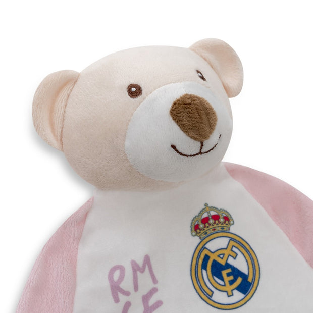 Real Madrid Baby Schmusetuch Teddybär mit Vereinslogo und RM CF Schriftzug, offizielles Lizenz Kuscheltuch für Babys
