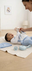 Real Madrid Newborn Premium Welcome Bundle mit Baby-Erstausstattung, Schmusetuch, Silikon-Schnuller und Schnullerhalter in Blau – exklusives Geschenkset zur Geburt für kleine Madridistas