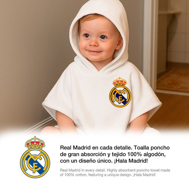 Real Madrid Poncho - Handtuch für Kinder – 100% Baumwolle, 60×75 cm - Babylions