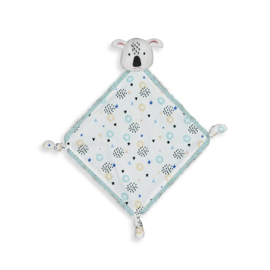 Schmusetuch mit Koala Motiv in Türkis aus weicher Baumwolle für Babys und Neugeborene
