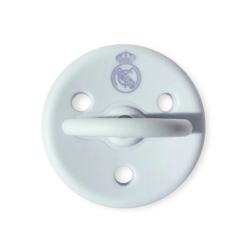 Schnuller Real Madrid Baby blau Silikon Frontansicht mit Logo BPA frei kiefergerecht für Neugeborene