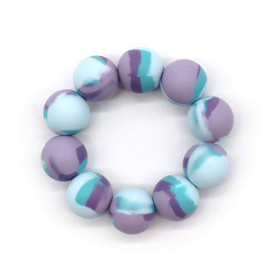 Silikon Beißring für Babys in Lila und Türkis – Zahnungshilfe und Greifspielzeug für Babys
