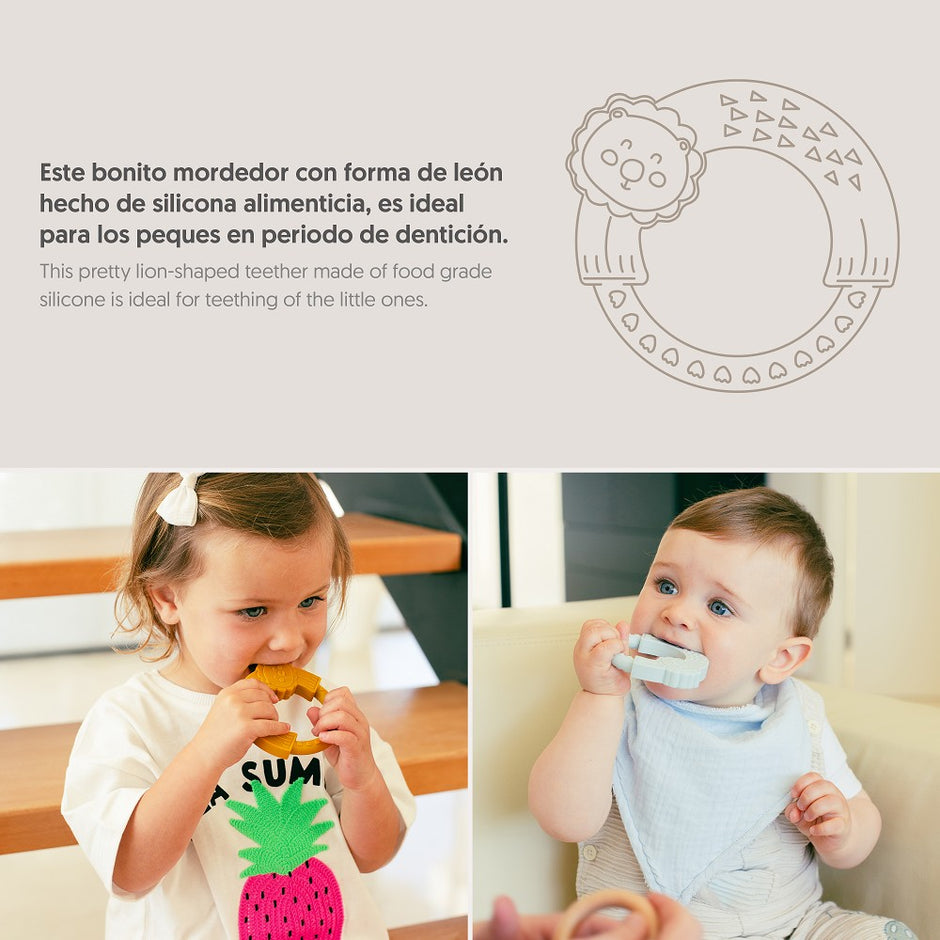 Silikon Beißring mit Löwenmotiv für Babys – Zahnungsspielzeug aus lebensmittelechtem Silikon, BPA-frei, Anwendung bei Babys und Kleinkindern