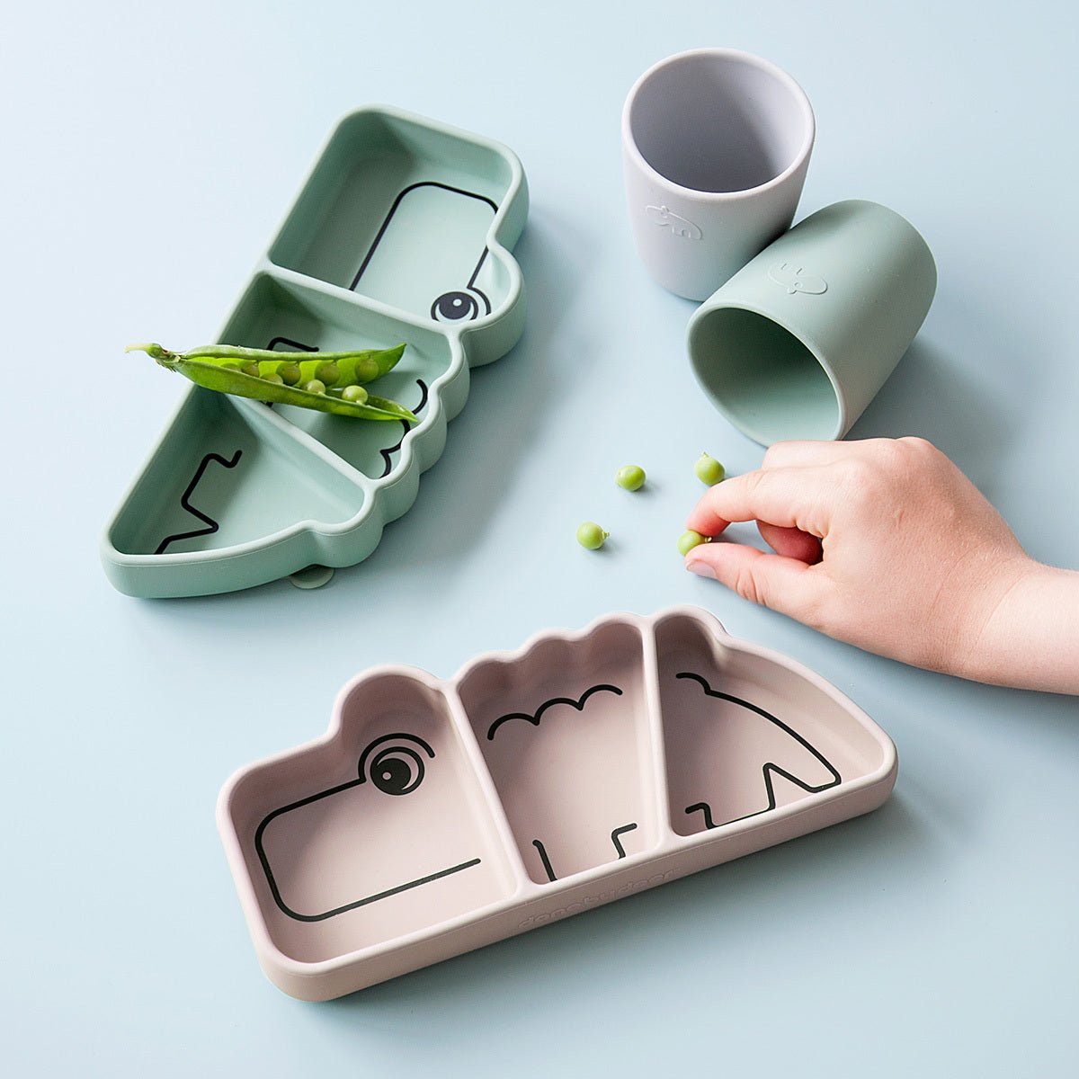 Silikon Stick&Stay Teller Croco für Babys – Grün & Rosa - Babylions