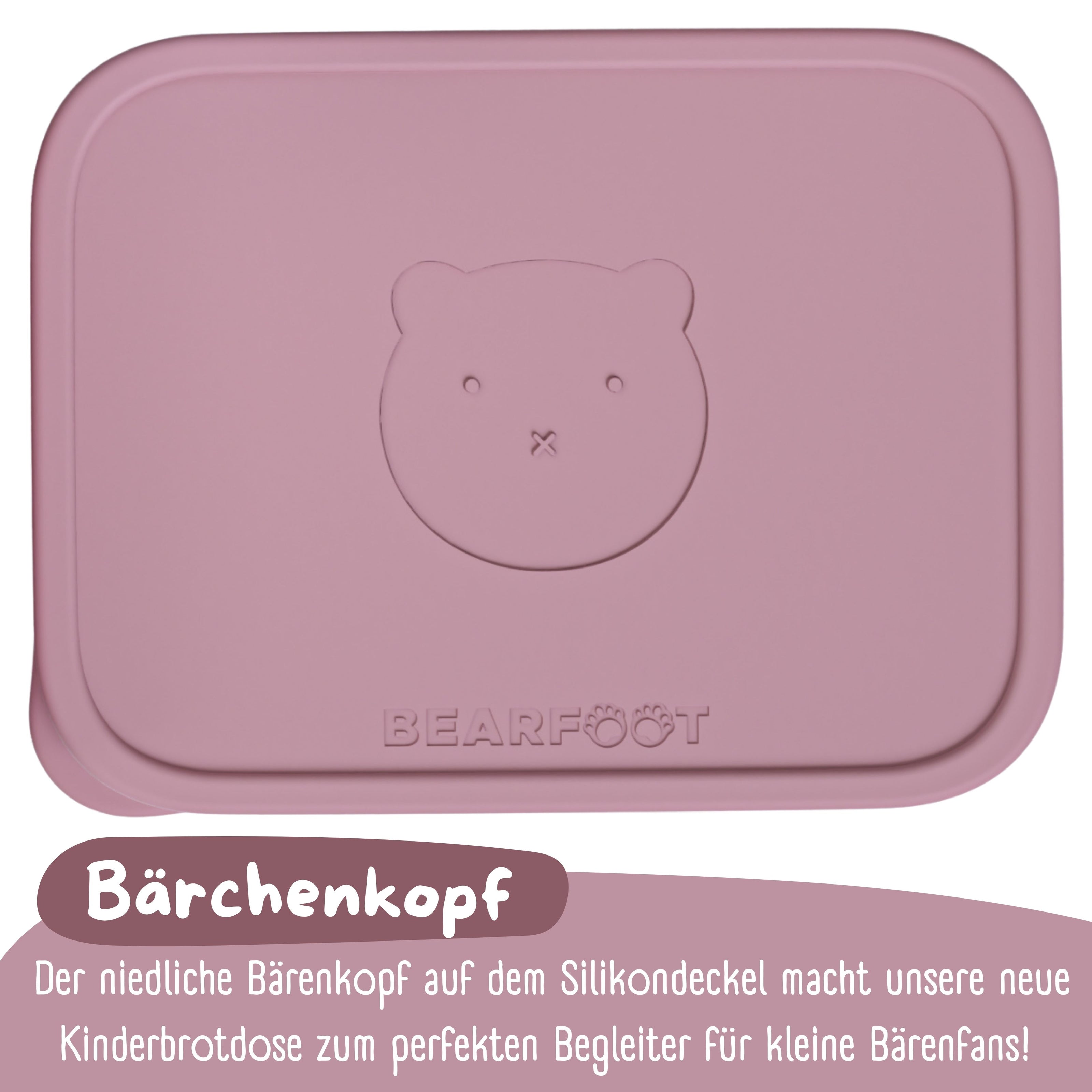 Rosa Silikondeckel mit Bärenkopf-Prägung für Kinder-Brotdose, niedliches Design und lebensmittelecht