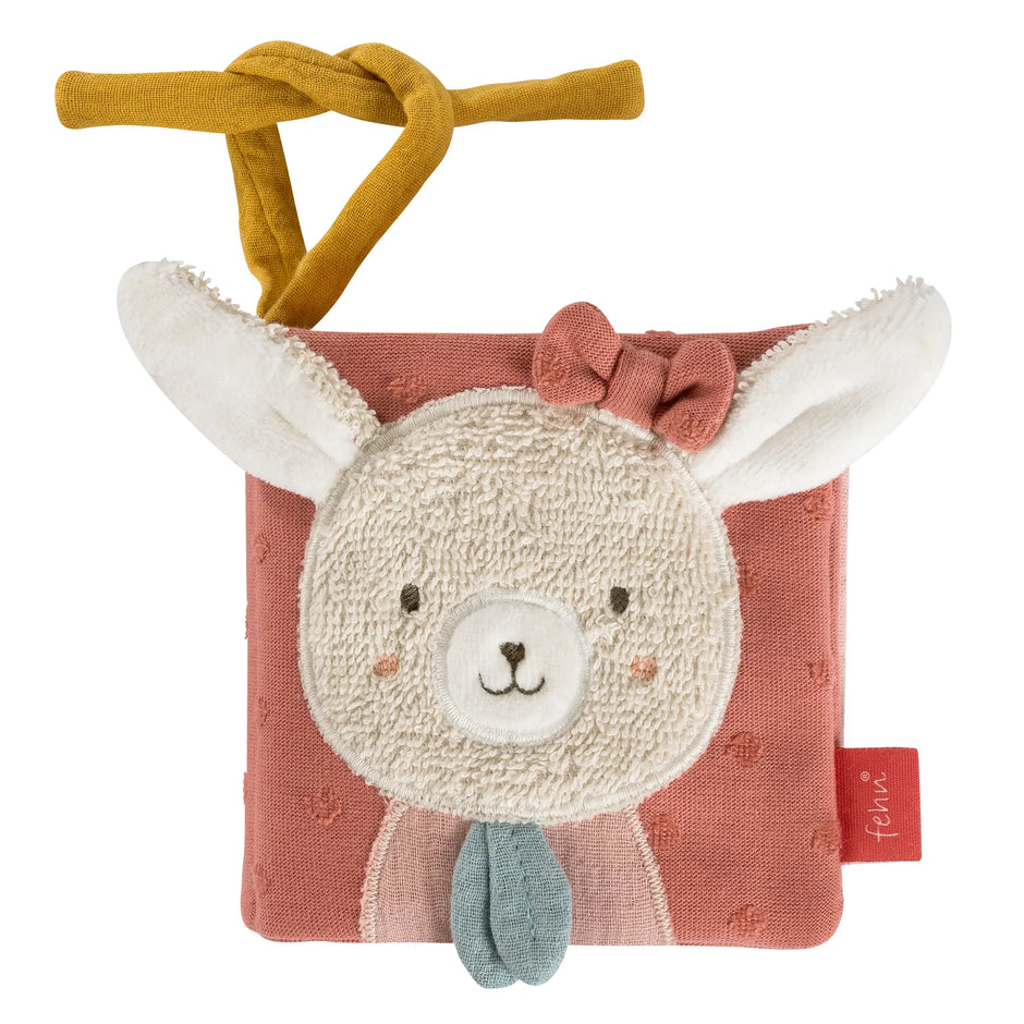 Stoffbuch Baby Hase rosa – weiches Fühlbuch mit Hasenmotiv für Babys