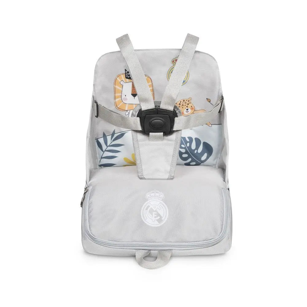 Tragbarer Reise-Hochstuhl Real Madrid Baby mit Tasche – kompakter Sitz für unterwegs grau Vorderansicht