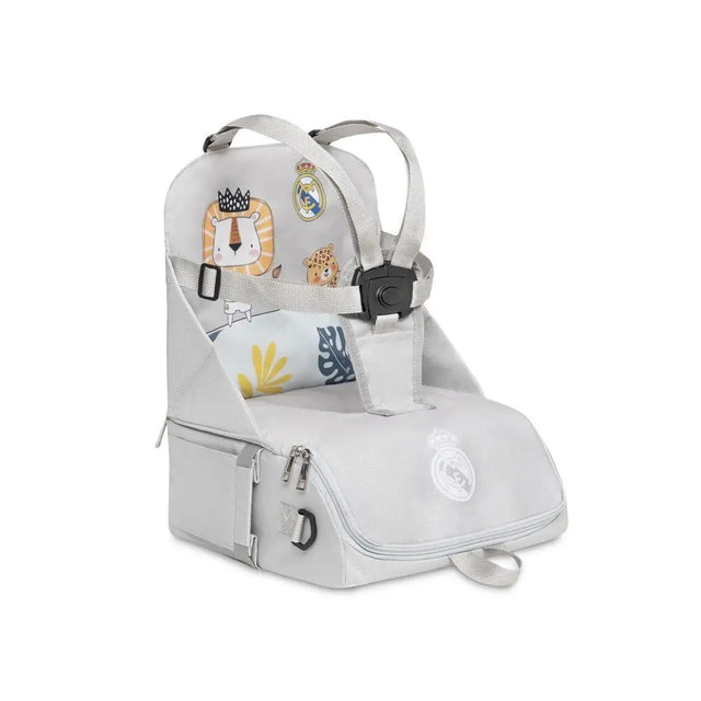 Tragbarer Reise-Hochstuhl Real Madrid Baby mit Tasche – kompakter Sitz für unterwegs grau Seitenansicht