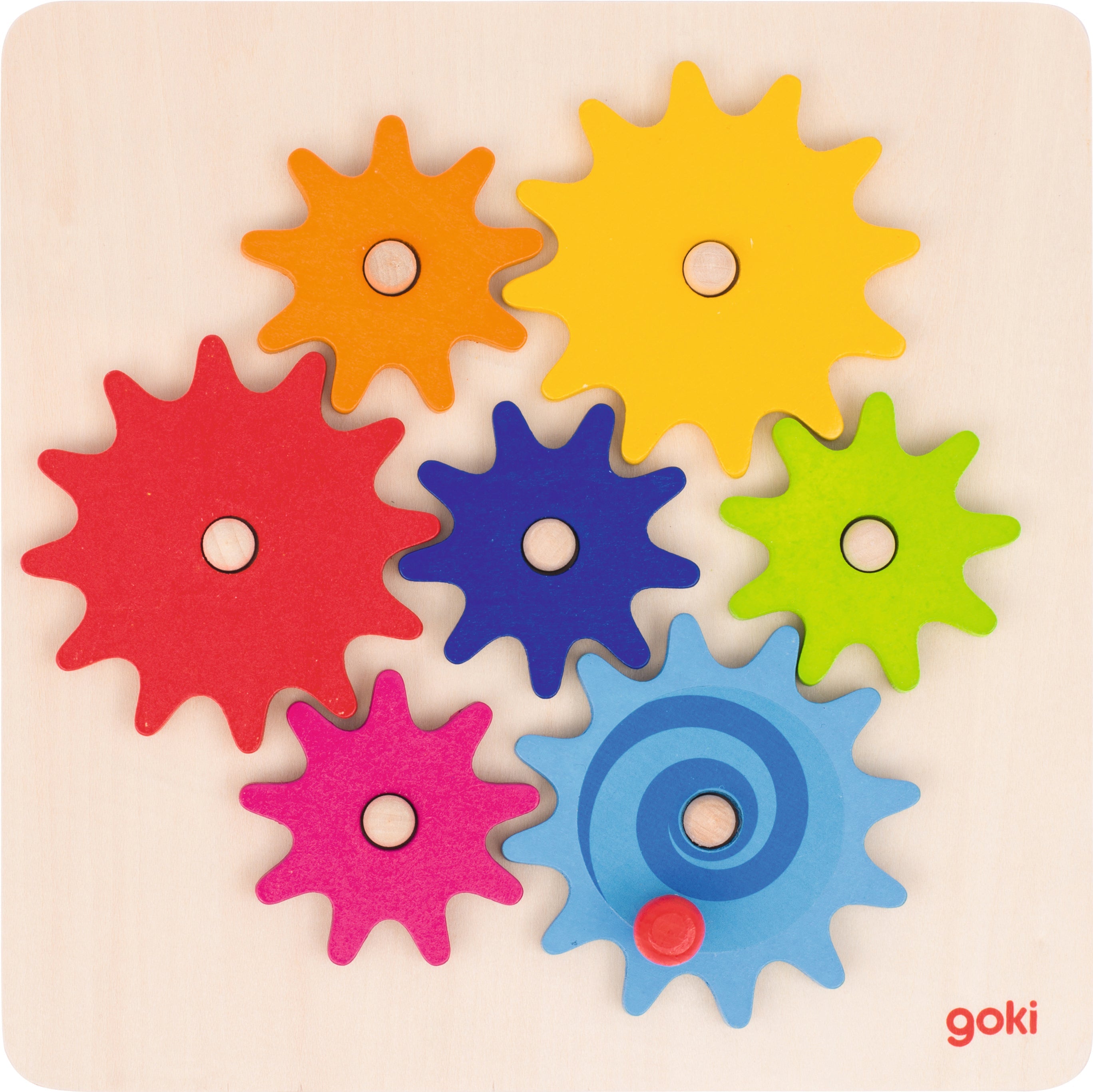 Zahnradspiel aus Holz mit bunten Zahnrädern – Motorikspielzeug für Kinder
